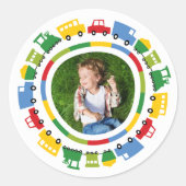 Jongens Speelgoed Kleurrijke Vervoer Kinderverjaar Ronde Sticker (Voorkant)