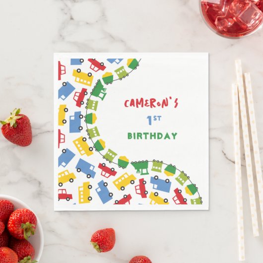 Jongens Speelgoed Leuk Kleurrijk Vervoer Verjaarda Servet (Insitu)