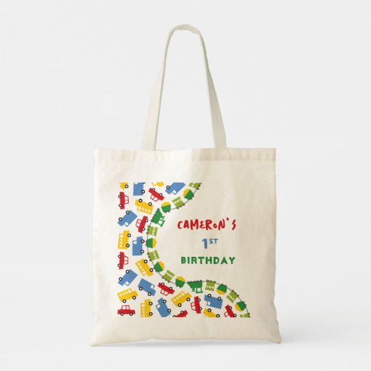 Jongens Speelgoed Leuk Kleurrijk Vervoer Verjaarda Tote Bag (Achterkant)