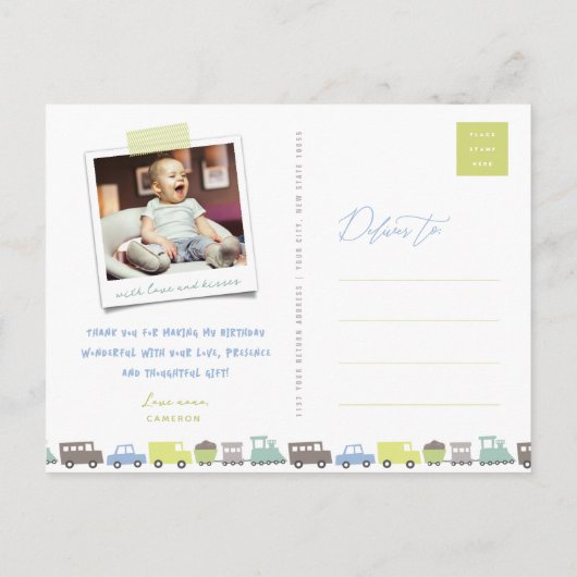 Jongens Speelgoed Pastel Blauw Kind Verjaardagsfee Briefkaart (Achterkant)