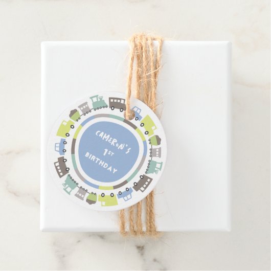 Jongens Speelgoed Pastel Blauw Kind Vervoer Verjaa Bedankjes Labels (In situ)