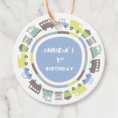 Jongens Speelgoed Pastel Blauw Kind Vervoer Verjaa Bedankjes Labels (Voorkant)