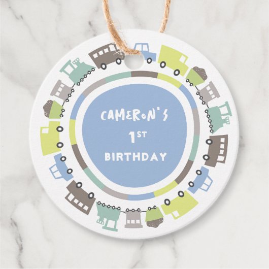 Jongens Speelgoed Pastel Blauw Kind Vervoer Verjaa Bedankjes Labels (Voorkant)