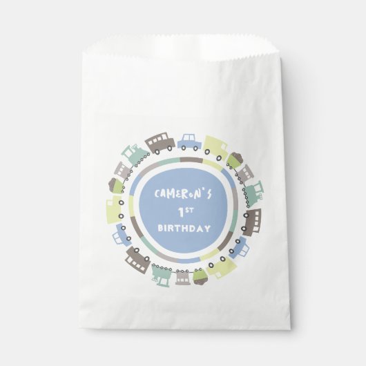 Jongens Speelgoed Pastel Blauw Kind Vervoer Verjaa Bedankzakje (Voorkant)