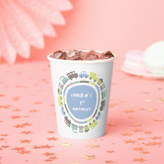 Jongens Speelgoed Pastel Blauw Kind Vervoer Verjaa Papieren Bekers (Insitu)