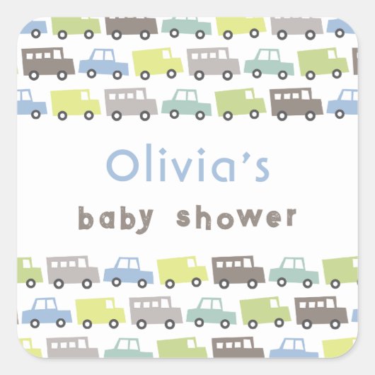 Jongens Speelgoed Pastel Blauw Retro Transport Bab Vierkante Sticker (Voorkant)