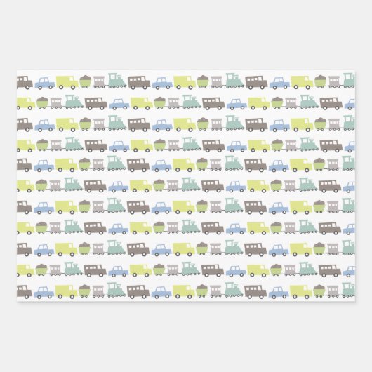 Jongens Speelgoed Pastel Blauw Vervoer Kind Verjaa Inpakpapier Vel (Voorkant)