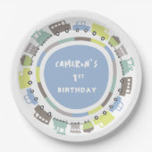 Jongens Speelgoed Pastel Blauw Vervoer Kind Verjaa Papieren Bordje (Voorkant)