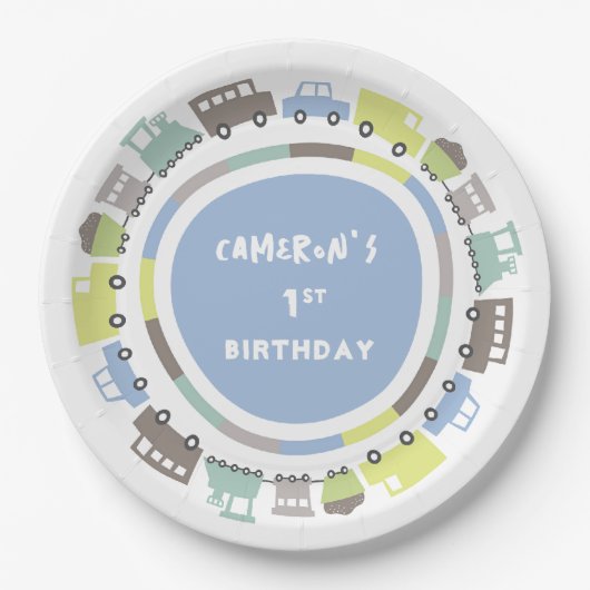 Jongens Speelgoed Pastel Blauw Vervoer Kind Verjaa Papieren Bordje (Voorkant)