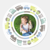 Jongens Speelgoed Pastel Fun Transport Kind Verjaa Ronde Sticker (Voorkant)