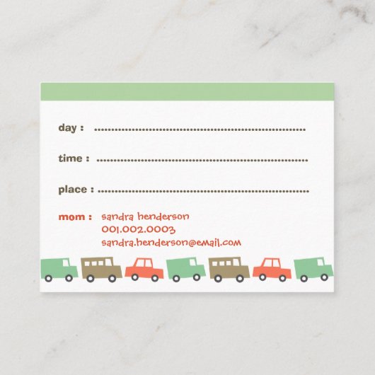 Jongens Speelgoed Pastel Transport Kind's foto spe Contactkaartje (Achterkant)