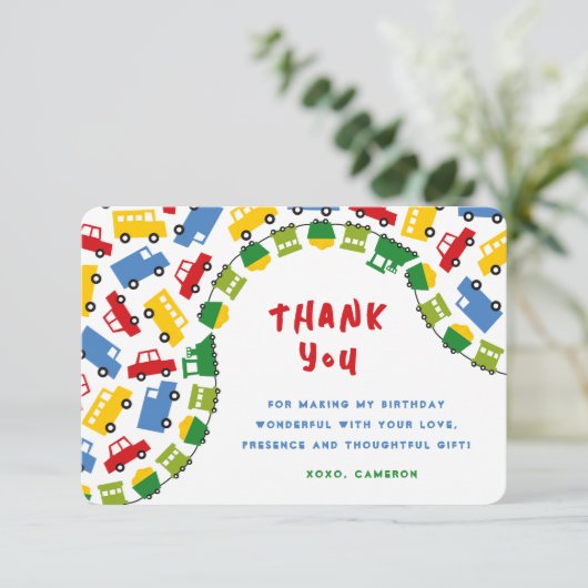 Jongens Speelgoed Pret Vervoer Auto Trein Vrachtwa Bedankkaart (Staand voorkant)