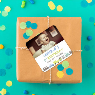 Jongens Speelgoed Schattig Vervoer Foto Kind Verja Vierkante Sticker