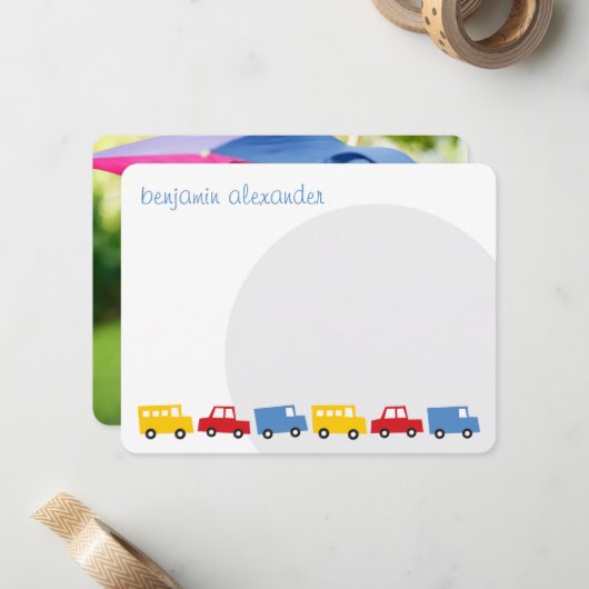 Jongens Speelgoed Transport Baby/Peuter Verjaardag Notitiekaartje (Voorkant / Achterkant in situ)