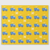 Jongens speelgoed Transport Blue Truck Monogram Bi Cadeaupapier (Vlak)