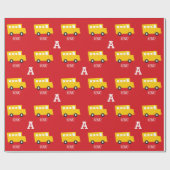 Jongens Speelgoed Vervoer Gele Bus Monogram Verjaa Cadeaupapier (Vlak)