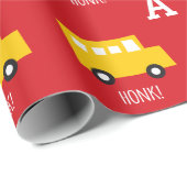 Jongens Speelgoed Vervoer Gele Bus Monogram Verjaa Cadeaupapier (Rol Hoek)