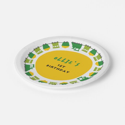 Jongens Speelgoed Vervoer Groen Trein Kind Verjaar Papieren Bordje (Gekanteld)