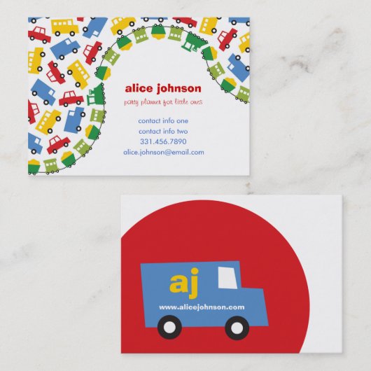 Jongens Speelgoed Vervoer Kinderen Kinder Feestpla Visitekaartje (Voorkant / Achterkant)