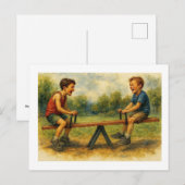 Jongens spelen op een wip, briefkaart (Voorkant / Achterkant)