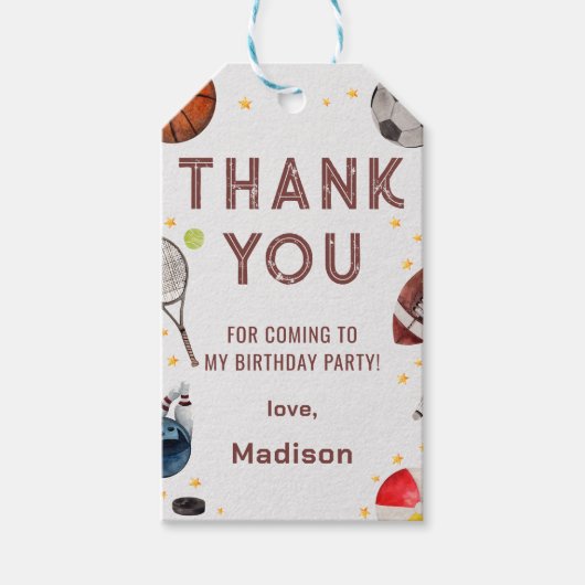 Jongens Sport Bedankt Kinderen Verjaardag Cadeaulabel (Voorkant)