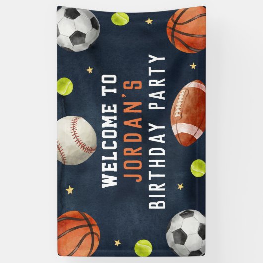 Jongens Sport Navy Verjaardag Welkom Banner (Verticaal)