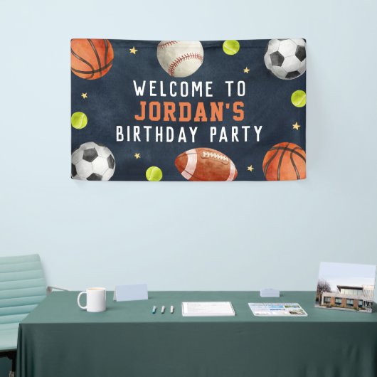 Jongens Sport Navy Verjaardag Welkom Banner (Beurs)
