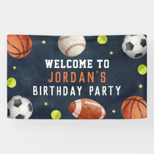 Jongens sport navy verjaardags welkomstbanner spandoek