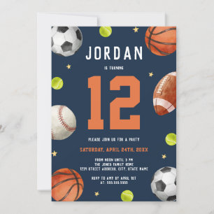 Jongens sport thema Navy Oranje verjaardagsfeestje Kaart