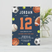 Jongens Sport Thema Navy Sinaasappel Verjaardagsfe Kaart (Staand voorkant)