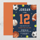 Jongens Sport Thema Navy Sinaasappel Verjaardagsfe Kaart (Voorkant / Achterkant)