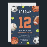 Jongens Sport Thema Navy Sinaasappel Verjaardagsfe Kaart<br><div class="desc">Meer Leuke Thema Verjaardag Uitnodigingen Thema's in de Kleine Bayleigh Store!</div>