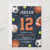 Jongens Sport Thema Oranje Navy Verjaardagsfeestje Kaart (Voorkant)