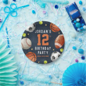 Jongens Sport Thema Oranje Navy Verjaardagsfeestje Papieren Bordje (Feest)