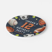 Jongens Sport Thema Oranje Navy Verjaardagsfeestje Papieren Bordje (Gekanteld)