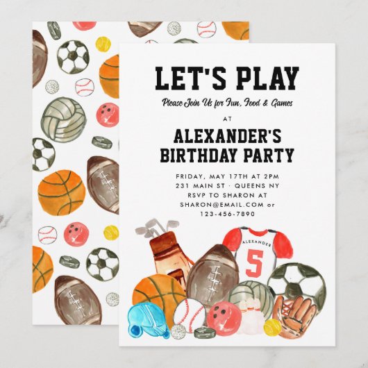 Jongens Sportballen Athletic All Star Kids Verjaar Kaart (Voorkant / Achterkant)