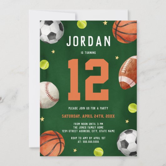 Jongens Sportthema Sinaasappel Groene Verjaardagsf Kaart (Voorkant)