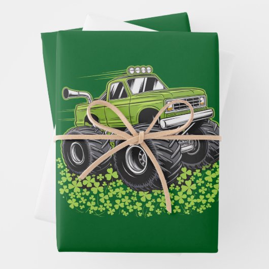 Jongens St Patricks Dag Peuter Lucky Monster Truck Inpakpapier Vel (In situ)