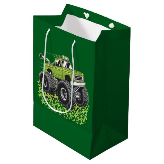Jongens St Patricks Dag Peuter Lucky Monster Truck Medium Cadeauzakje (Voorkant Gekanteld)