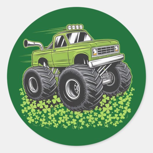 Jongens St Patricks Dag Peuter Lucky Monster Truck Ronde Sticker (Voorkant)