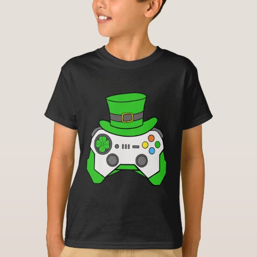 Jongens St. Patrick's Day videogamecontroller here T-shirt (Voorkant)