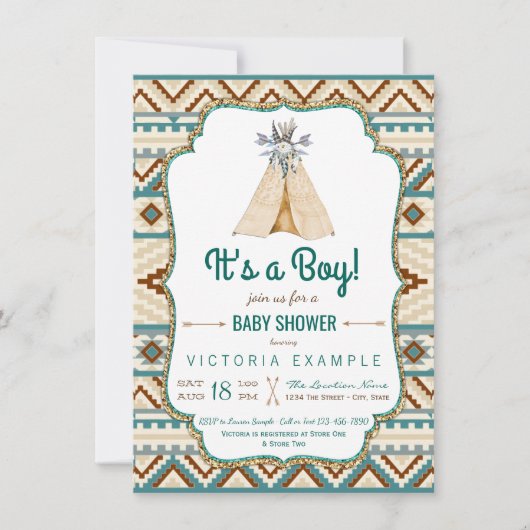 Jongens Stam Teepee Aztec Baby Shower Kaart (Voorkant)