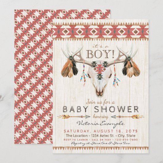 Jongens Stamhoofd Baby Shower Uitnodigingen (Voorkant / Achterkant)