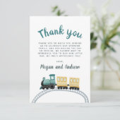 Jongens Stomme Blauwe Train Dank u Baby shower Bedankkaart (Staand voorkant)