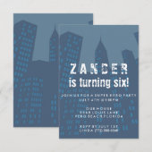 Jongens Super Hero City Verjaardagsfeestje Uitnodi Kaart (Voorkant / Achterkant)