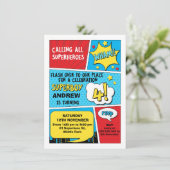 Jongens Superheld 4e verjaardag Uitnodiging (Staand voorkant)