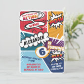 Jongen's superheld Comic Book Birthday Invitation Kaart (Staand voorkant)