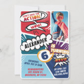 Jongen's superheld Comic Photo Birthday Invitation Kaart (Voorkant)