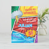 Jongens superheld draaien 5e stripverjaardag kaart (Staand voorkant)