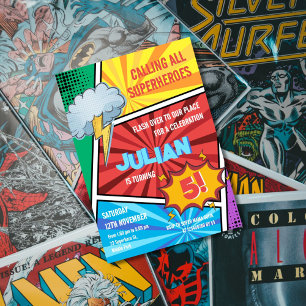 Jongens superheld draaien 5e stripverjaardag kaart